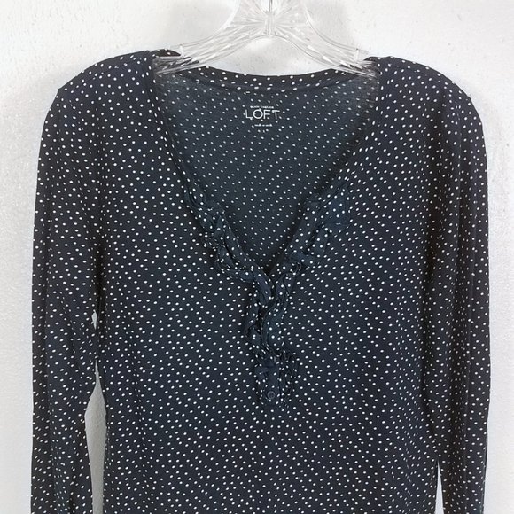 Ann Taylor LOFT Women's V Neck Half Button Mini Ruffle Blouse Shirt Top - Picture 2 of 8